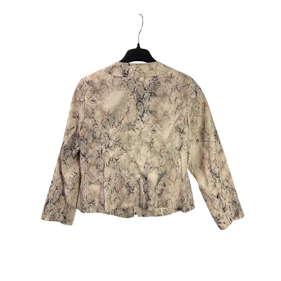 Molly & Max Petite Womens Snake Print Full Zip Jacket PL Beige Brown Long Sleeve - Picture 2 of 4